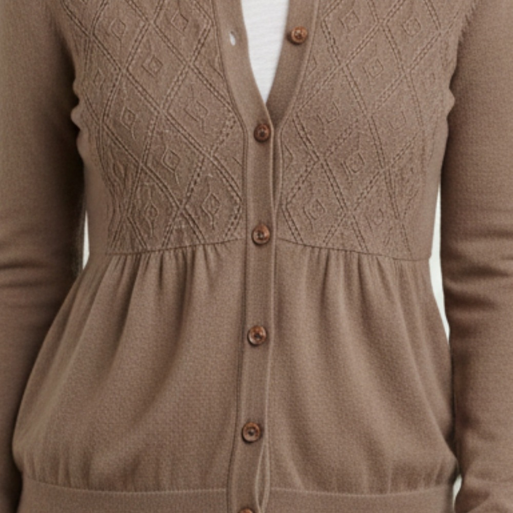 Liz Claiborne Brown Taupe Cardigan Embroidered V Neck Button Front Size Large - Picture 8 of 8